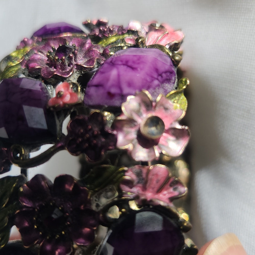 Multi Color Rhinestone Flower Floral Bangle Cuff Bracelet - Picture 10 of 14